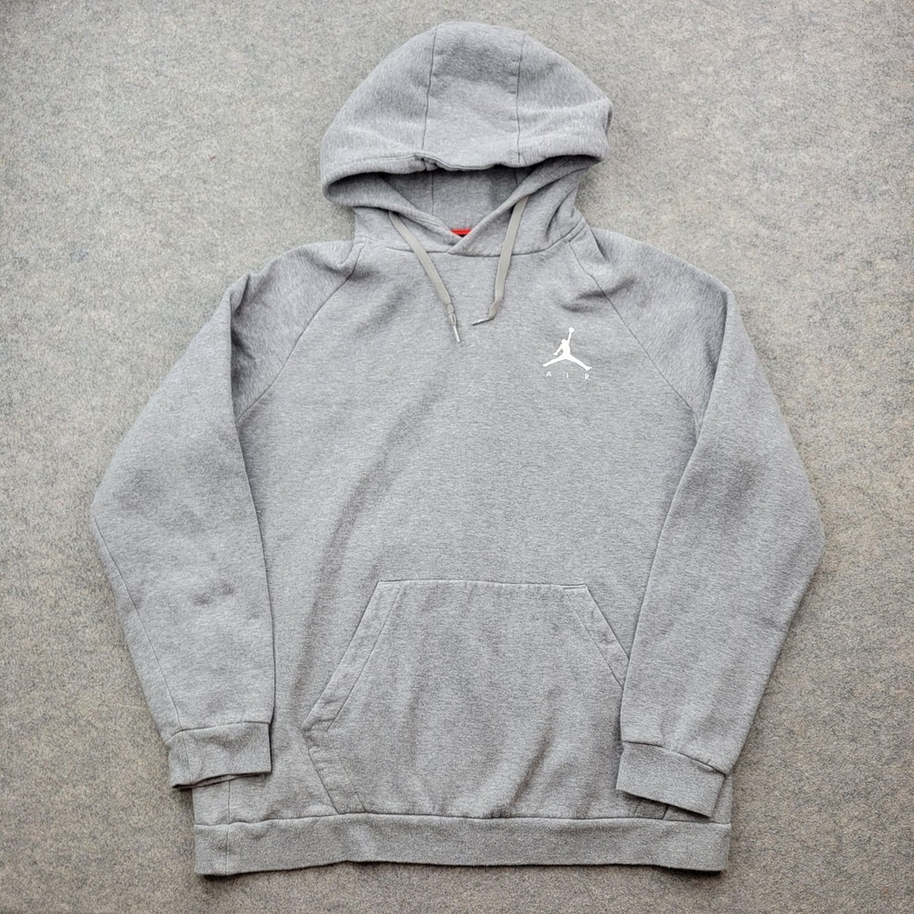 Jordan Hoodie Mens Large Gray Fleece Pullover Sweatshirt Jumpman Logo Athletic